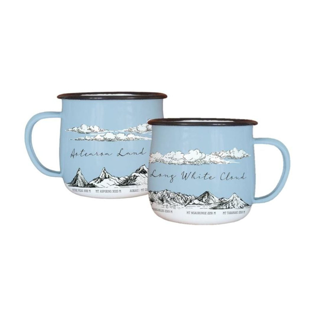 enamel mug aotearoa nz mountains dishwasher safe