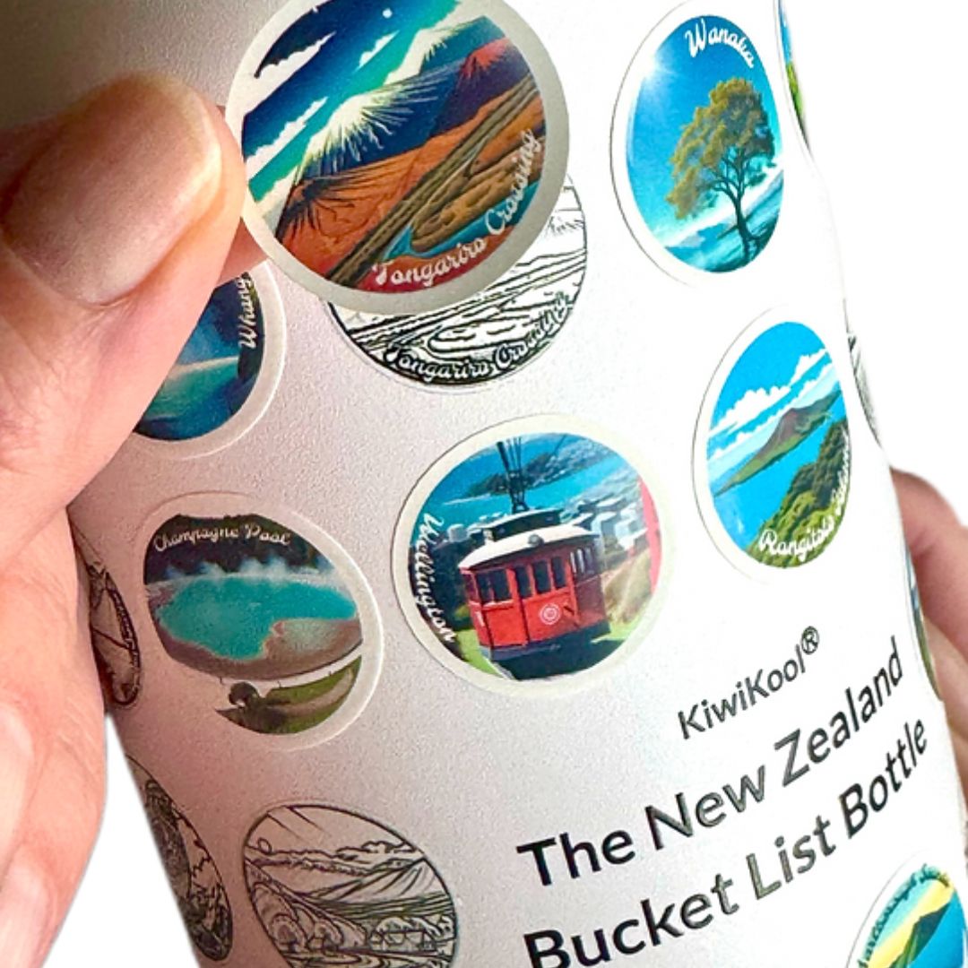 kiwikool new zealand bucket list bottle stickers
