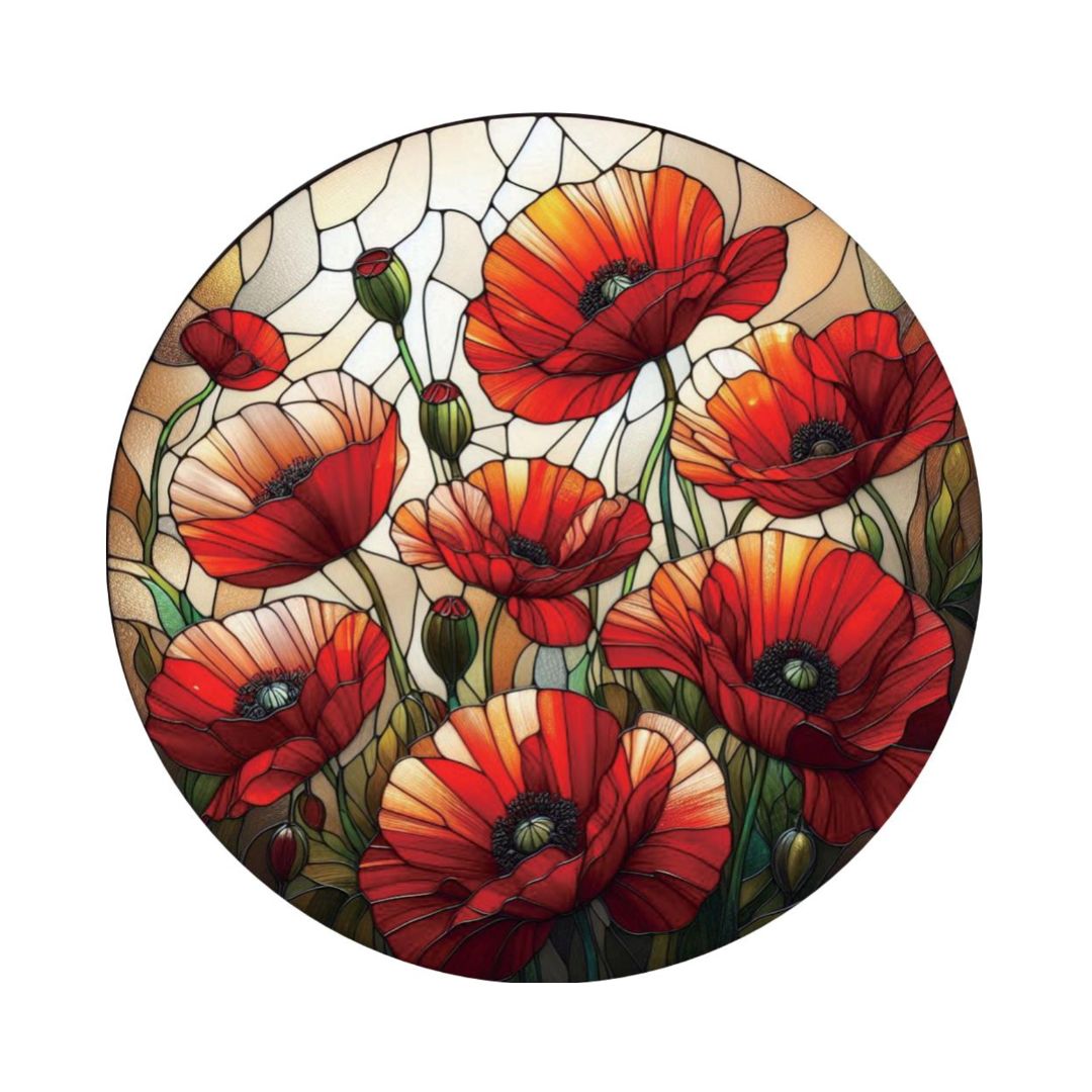 stained glass hanging 30cm poppies
