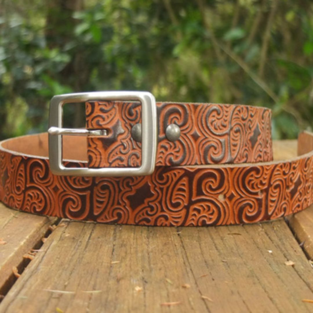 leather belt tan ta moko