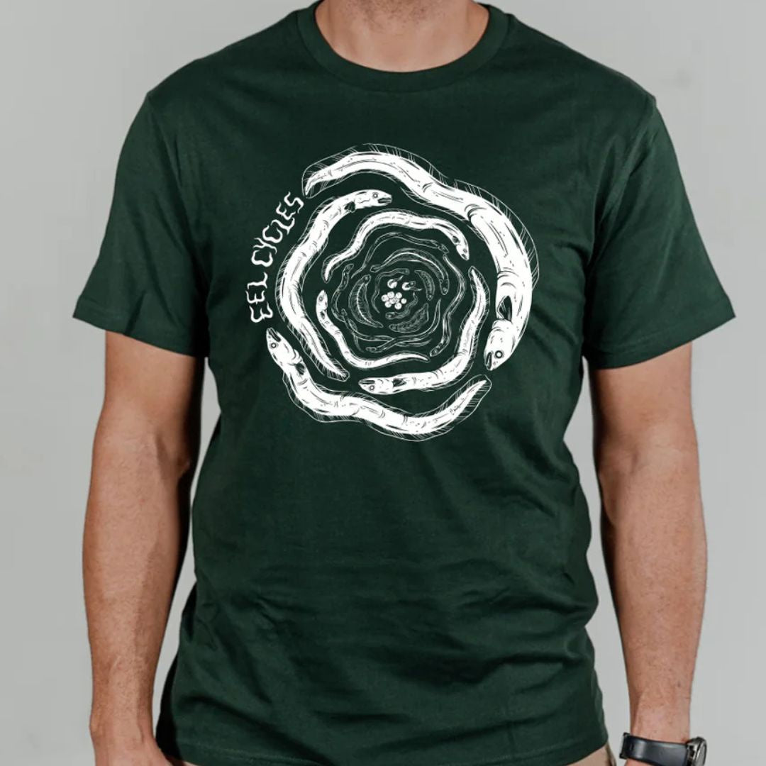 Pepper Raccoon Tuna Eel Cycle tee shirt pine green