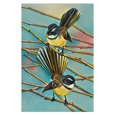 piwakawaka fantail glass wall hanging