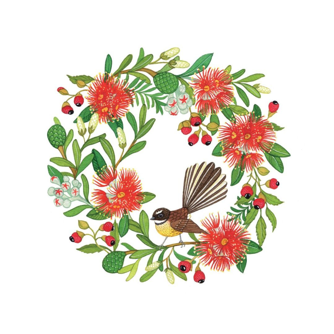 gift card christmas nz wreath fantail pohutukawa