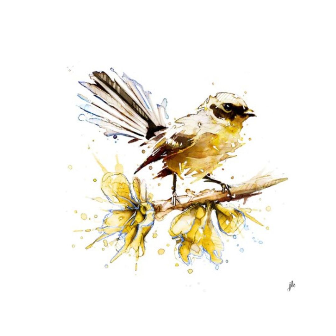 jeremy kyle nz native bird print 20cm piwakawaka fantail