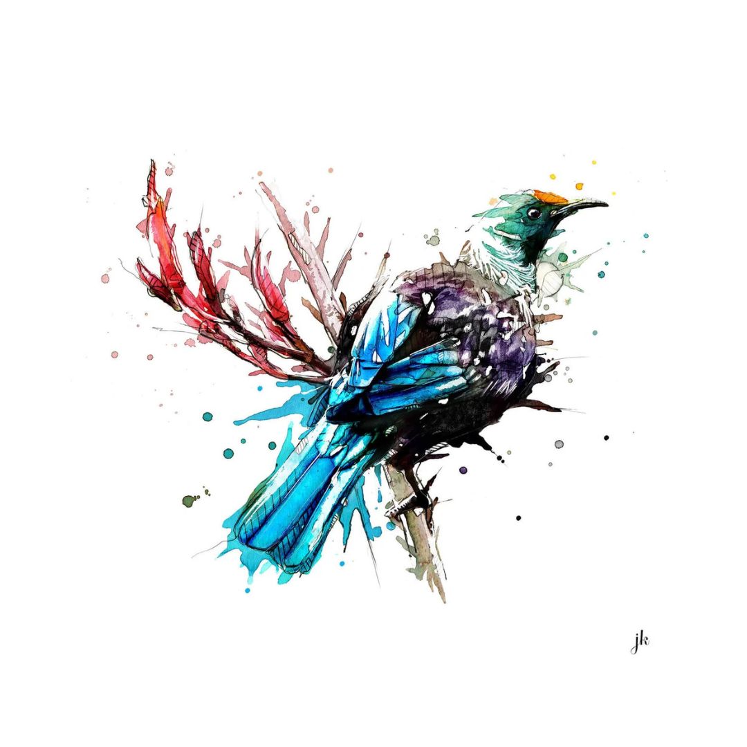 jeremy kyle nz native bird print 20cm tui