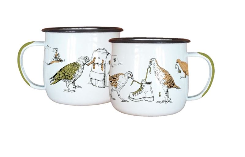 Wolfkamp Stone Enamel Mug NZ Mountain Birds dishwasher safe