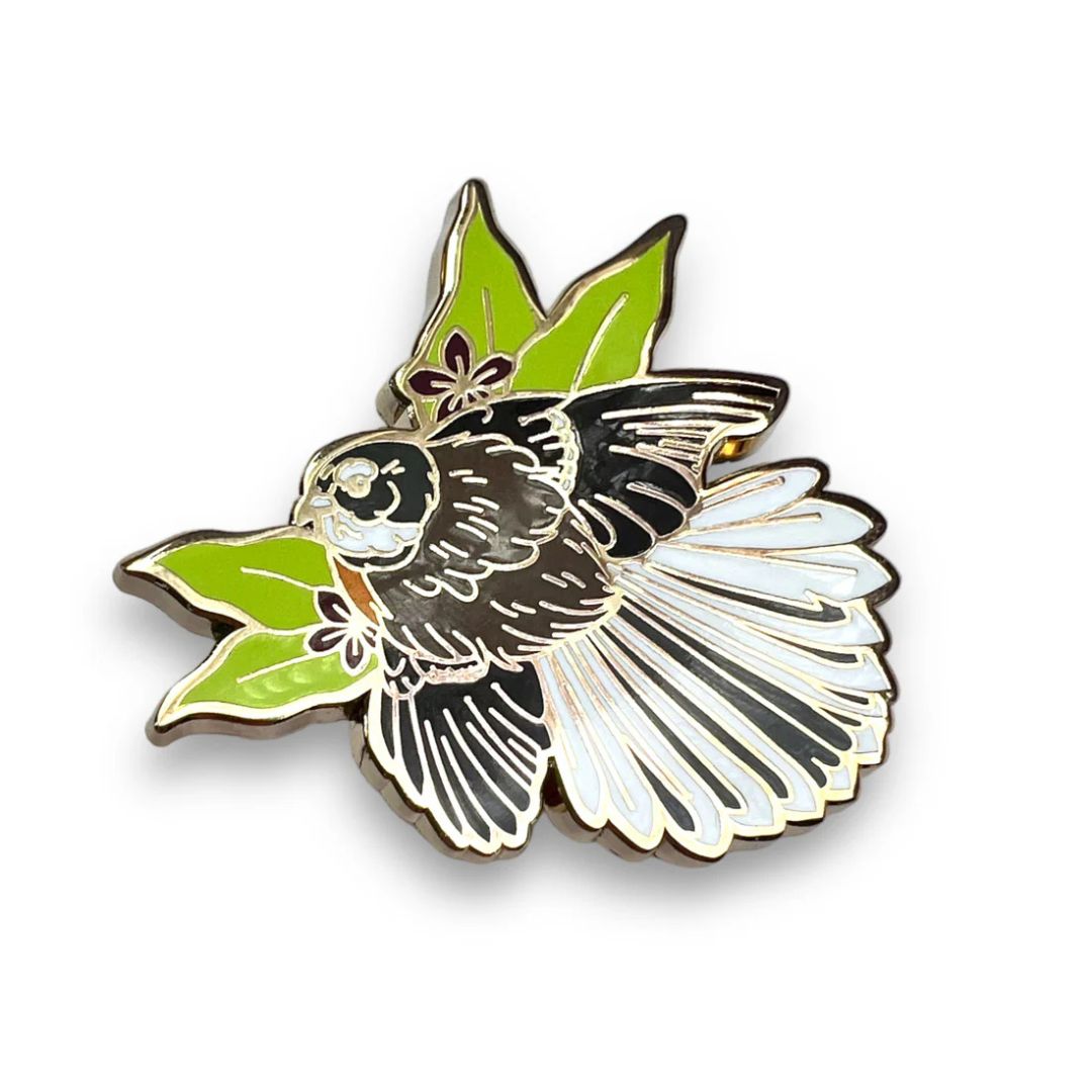 pepper raccoon pin aotearoa wild piwakawaka fantail