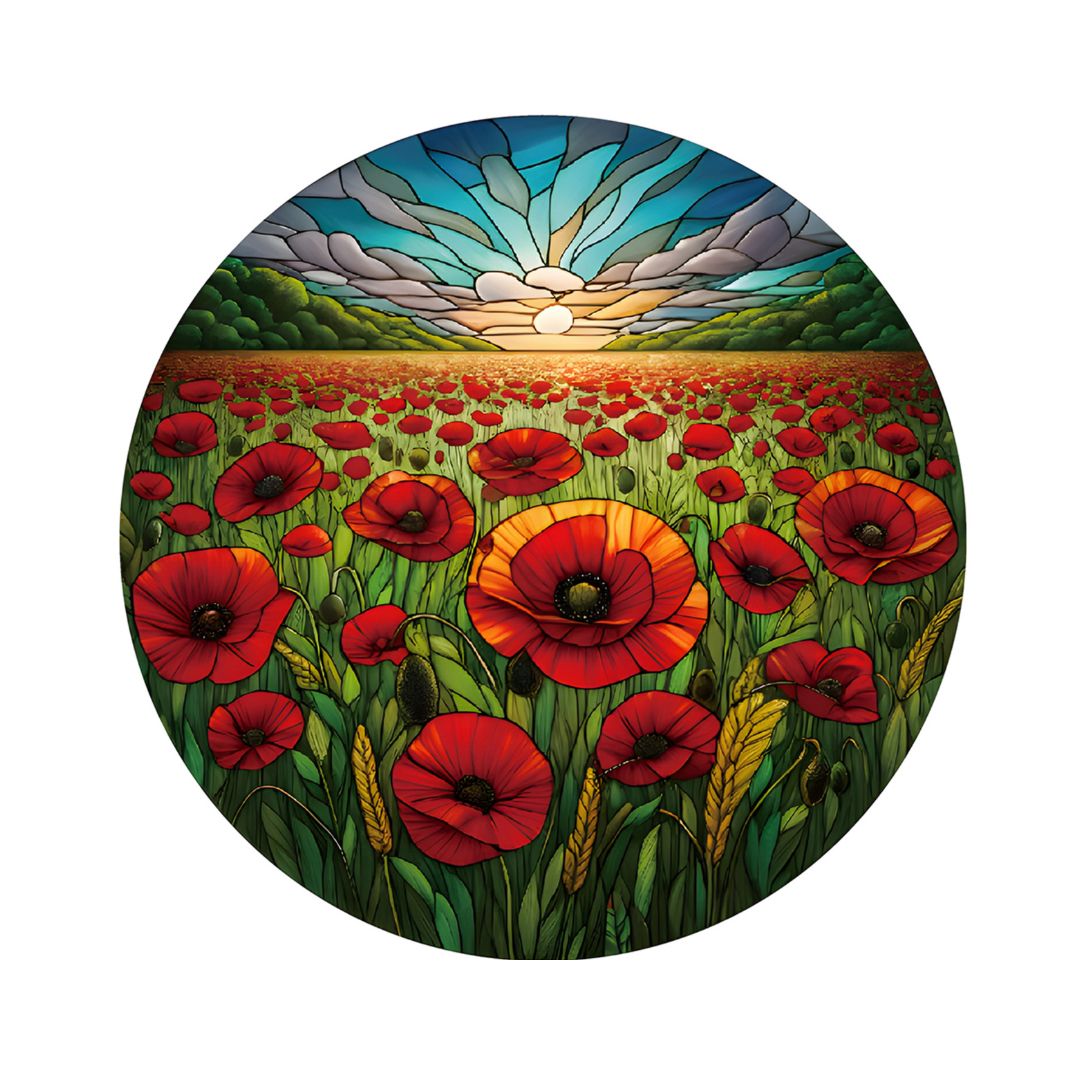 stained glass hanging 30cm poppy field