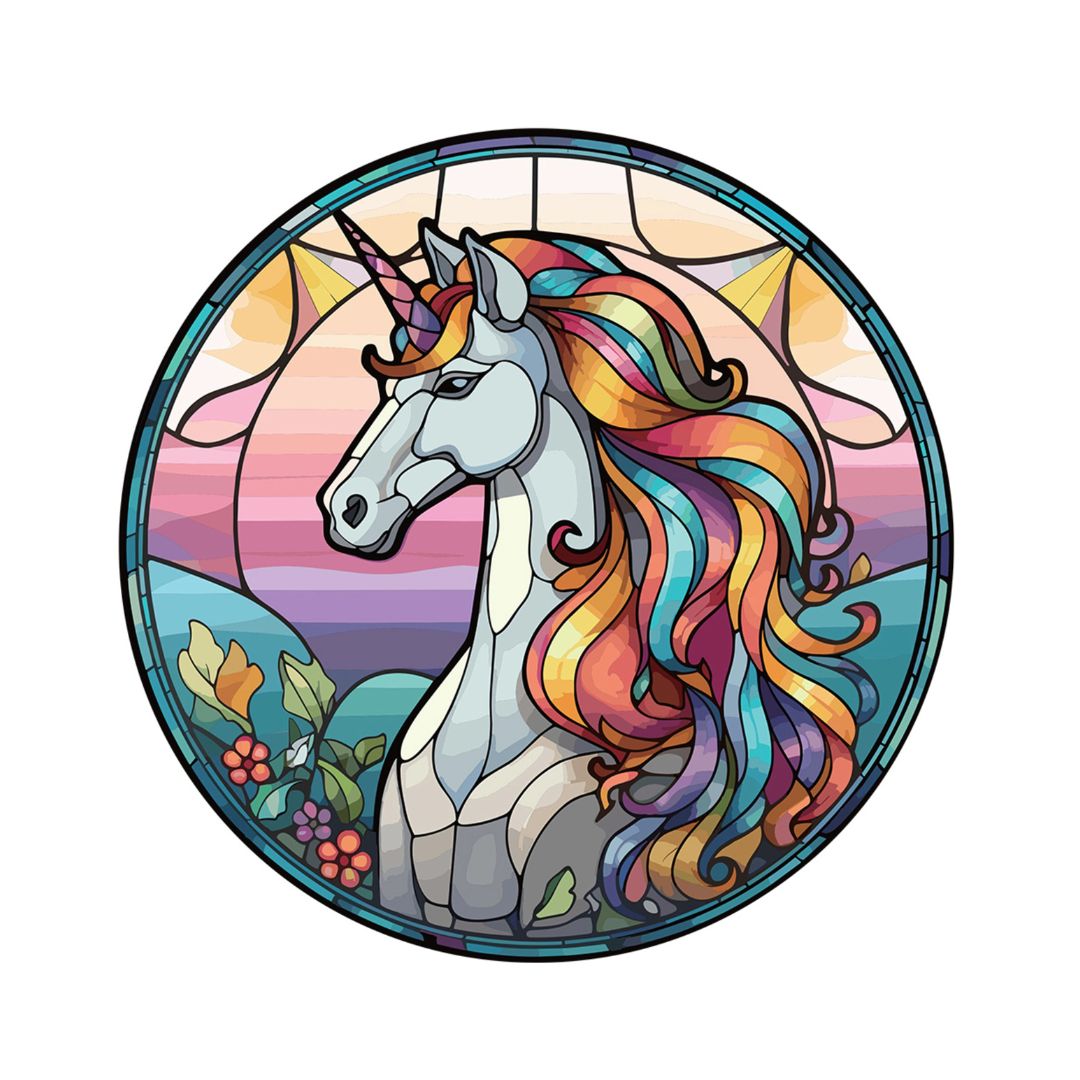 stained glass hanging 30cm rainbow unicorn