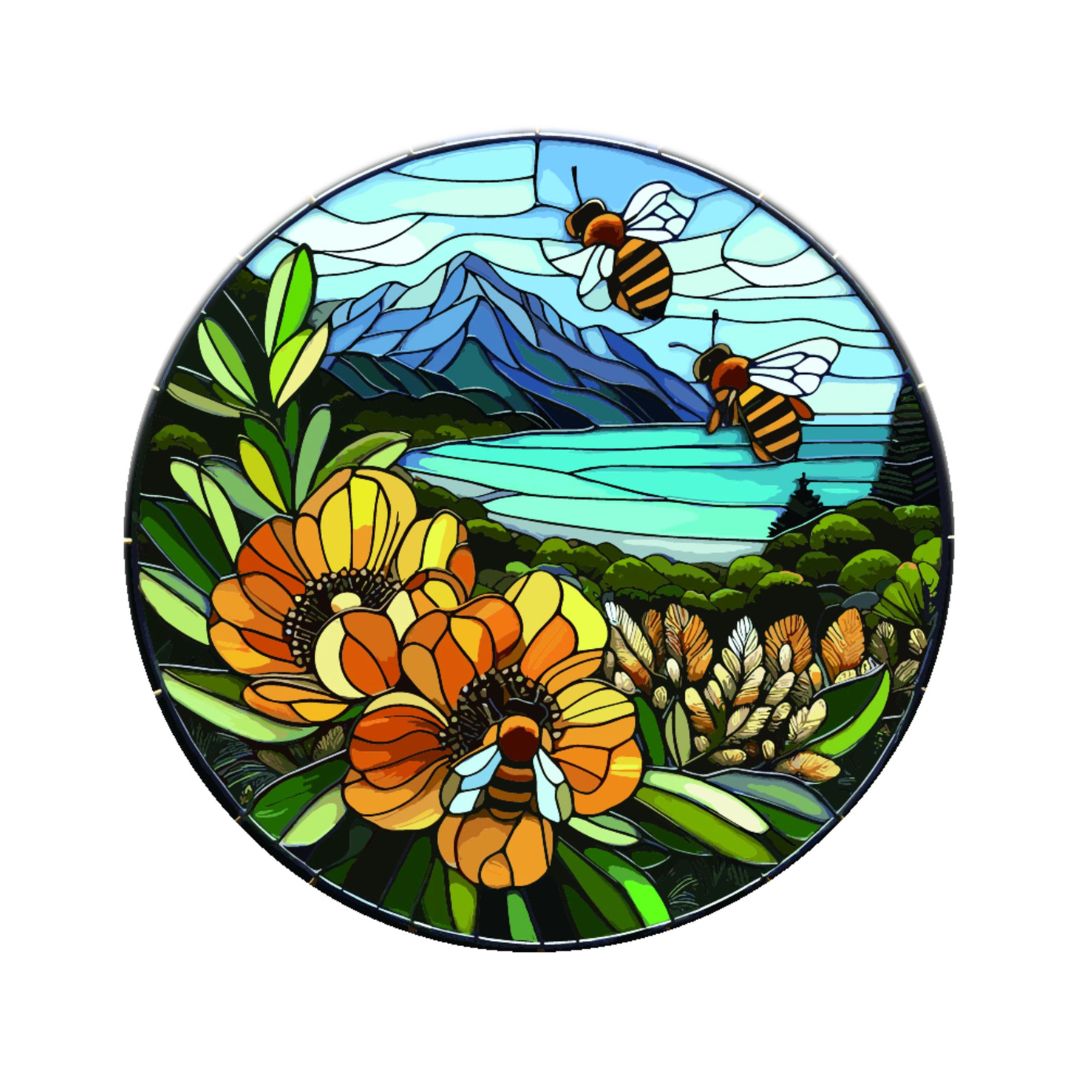 stained glass hanging 30cm bees