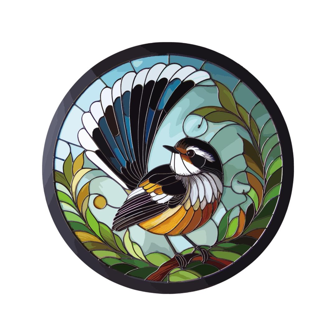 stained glass hanging 30cm piwakawaka fantail