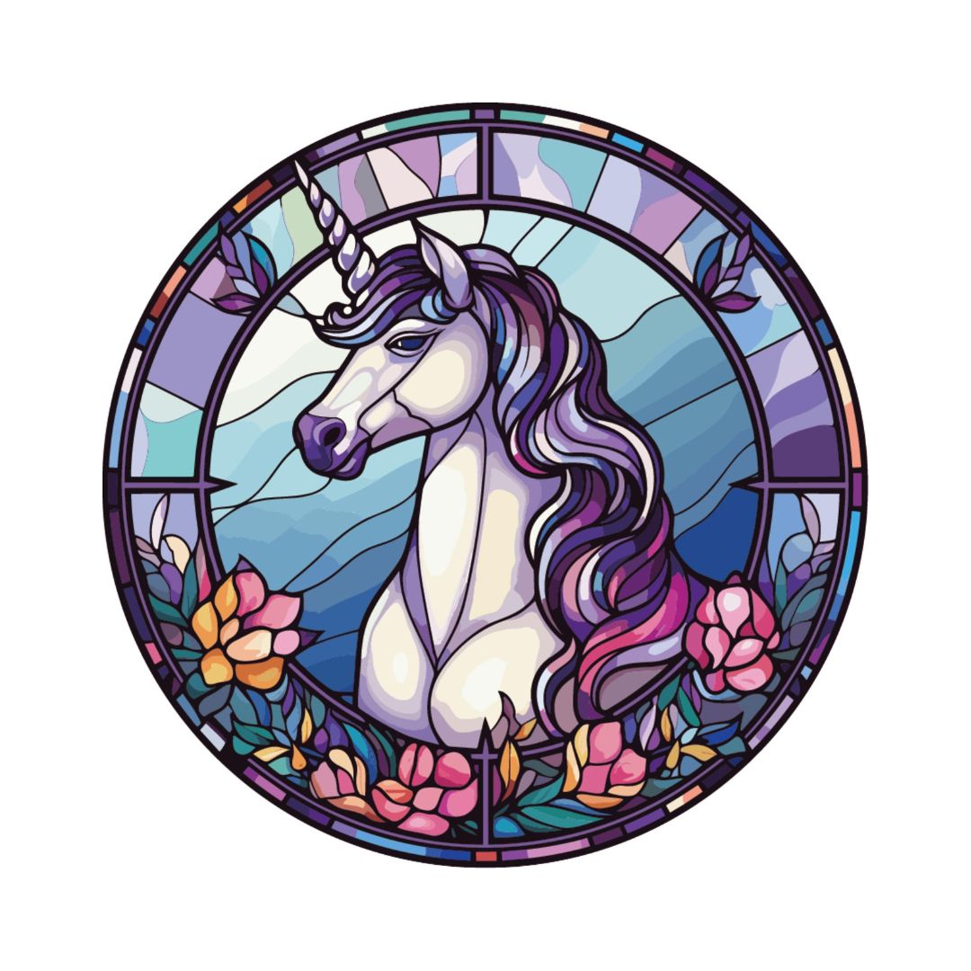 stained glass hanging 30cm unicorn