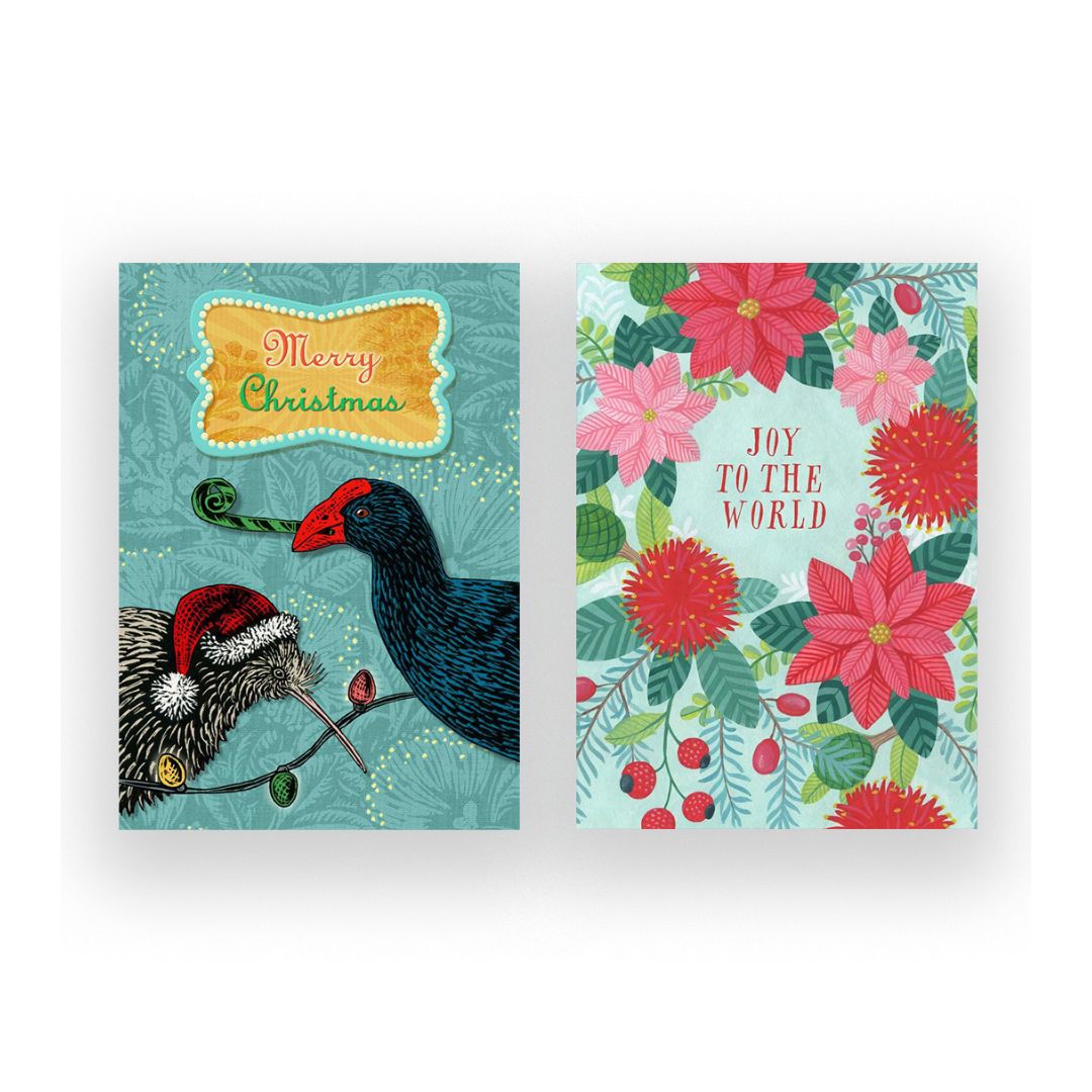 gift note cards christmas pukeko kiwi wreath 8 pack